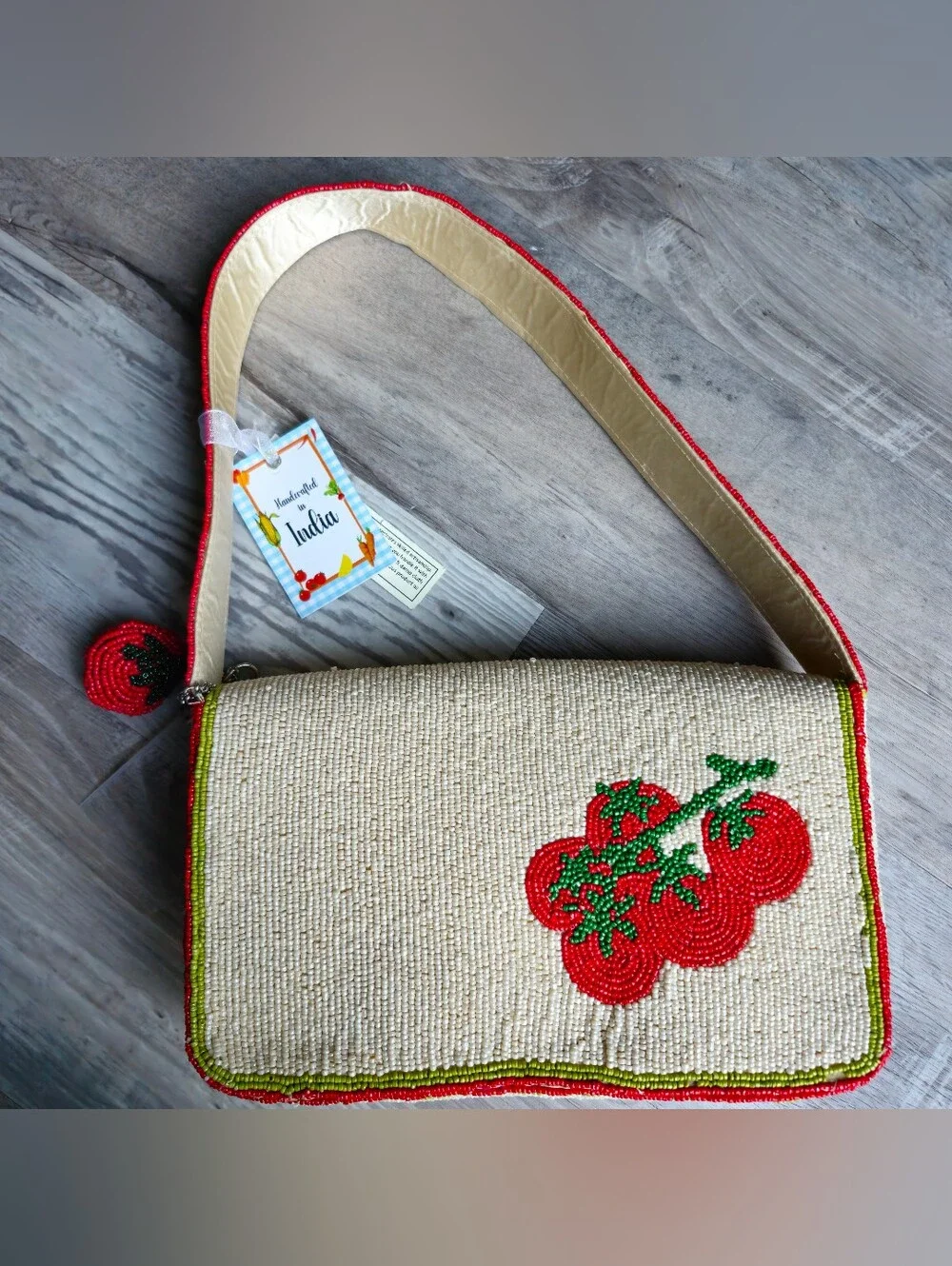 NWT Hand Beaded Tomato Heirloom Shoulder Bag Italy Amalfi Tomato Girl Purse
